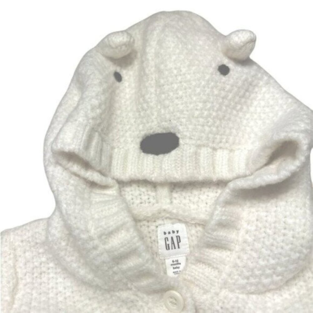 GAP Baby Ivory Polar Bear Fuzzy Warm Comfy Cozy Cardigan Sweater 6-12 Months - Picture 4 of 5